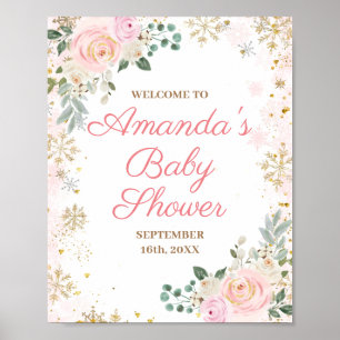 Affiche Bienvenue à la baby shower d'hiver aux flocons de