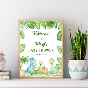Affiche Bienvenue à la Baby Shower Dinosaure