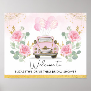 Affiche Bienvenue à la Baby Shower Drive Thru Mariage Rose