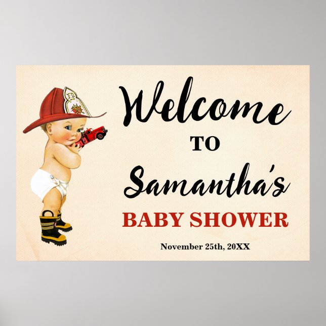 Affiche Bienvenue à la Baby Shower du Petit Pompier (Devant)