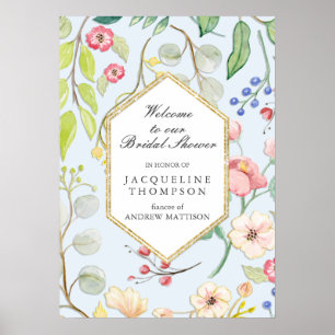 Affiche Bienvenue à la Baby Shower Dusty Blue Floral Folia