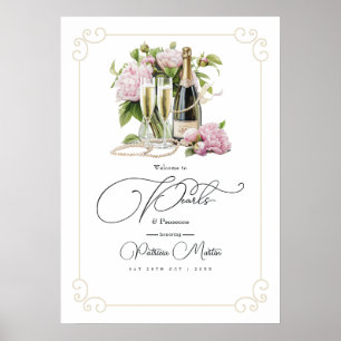 Affiche Bienvenue à la Baby Shower Élégance Perles et Pros