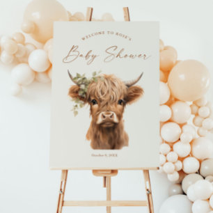 Affiche Bienvenue à la Baby Shower Élégante Boho Highland 
