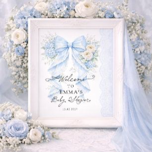 Affiche Bienvenue à la Baby Shower Élégante Fleur Garçon a