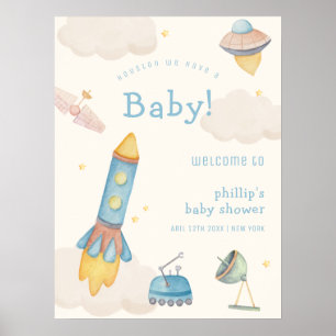 Affiche Bienvenue à la Baby Shower Espace Bohème Garçon