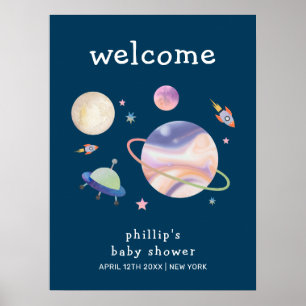 Affiche Bienvenue à la Baby Shower Espace Garçon Galaxie V