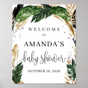 Affiche Bienvenue à la baby shower été feuilles tropicales