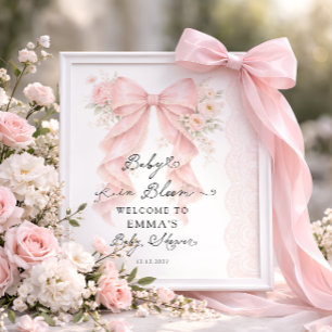 Affiche Bienvenue à la Baby Shower Fille Arc en Ciel Rose