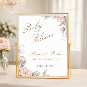 Affiche Bienvenue à la Baby Shower Fille aux Pivoines Rose
