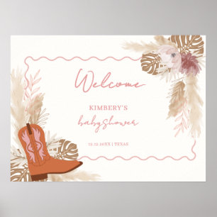 Affiche Bienvenue à la Baby Shower Fille Bohème Bottes de