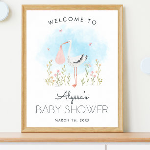 Affiche Bienvenue à la Baby Shower Fille Canard Chouette