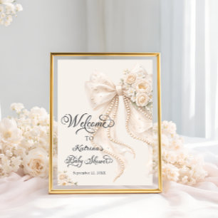 Affiche Bienvenue à la Baby Shower Fille Fleur Élégante Ru