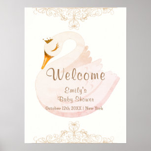 Affiche Bienvenue à la Baby Shower Fille Princesse Cygne V