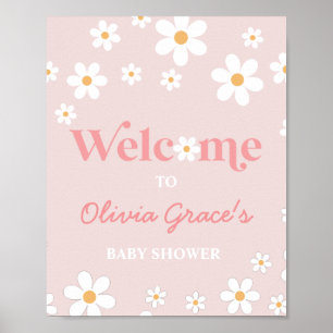 Affiche Bienvenue à la Baby Shower Fille Rose Rétro Paix A
