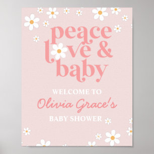 Affiche Bienvenue à la Baby Shower Fille Rose Rétro Paix A