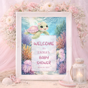 Affiche Bienvenue à la Baby Shower Fille Tortue de Mer Mig