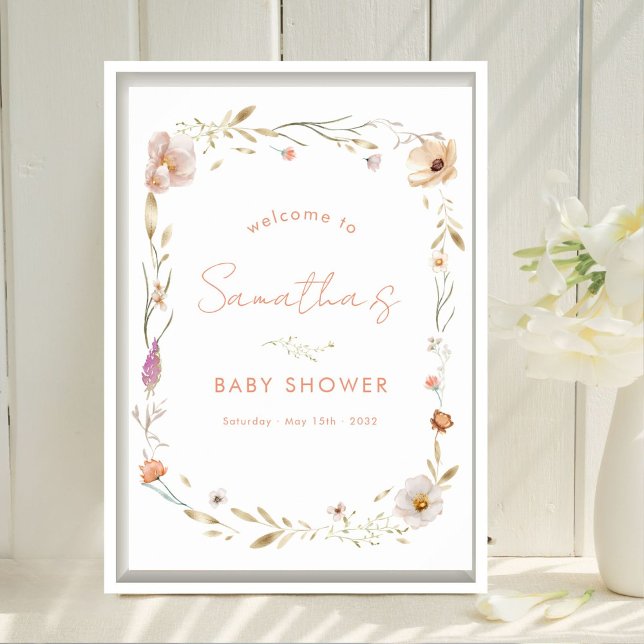 Affiche Bienvenue à la Baby Shower Fleur Boho (Boho Flower Baby Shower Custom Welcome Poster. Available in Prints & Instant Download)