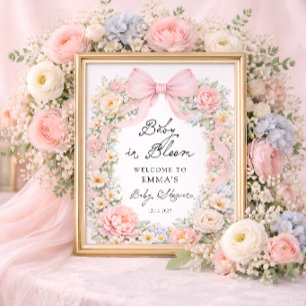 Affiche Bienvenue à la baby shower Fleur de bébé avec un n