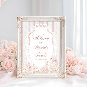 Affiche Bienvenue à la Baby Shower Fleur de Dentelle Fille