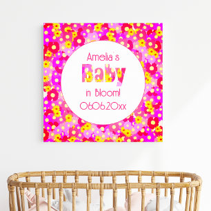 Affiche Bienvenue à la Baby Shower Fleur Rose Jolie