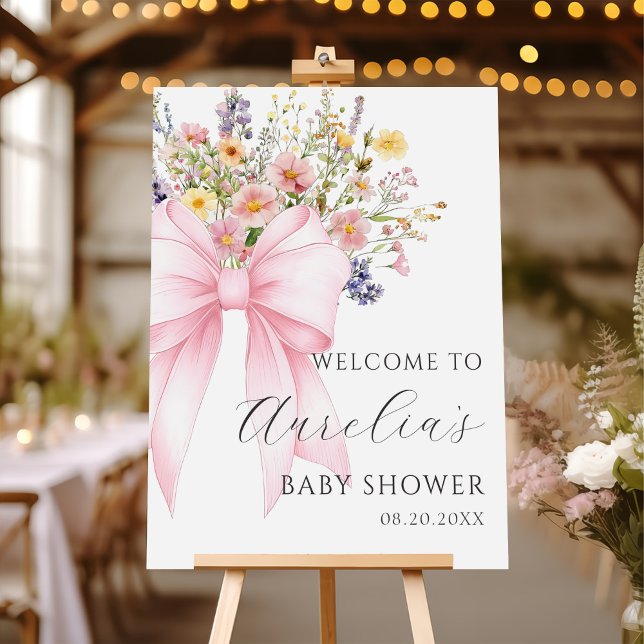 Affiche Bienvenue à la Baby Shower Fleur Rose pour Bébé (Créateur téléchargé)