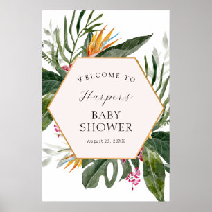 Affiche Bienvenue à la Baby Shower Fleur Tropicale