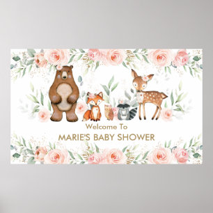 Affiche Bienvenue à la Baby Shower Fleurie Animaux de la F