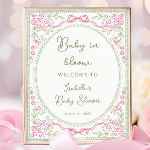 Affiche Bienvenue à la Baby Shower Fleurie Baby in Bloom