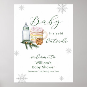 Affiche Bienvenue à la Baby Shower Flocon de neige hiverna