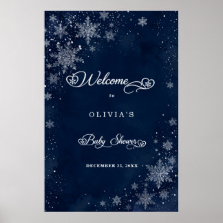 Affiche Bienvenue à la Baby Shower Flocons de Minuit