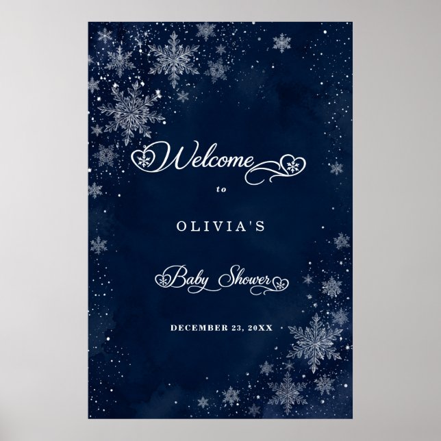 Affiche Bienvenue à la Baby Shower Flocons de Minuit  (Devant)