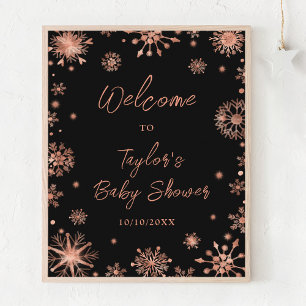 Affiche Bienvenue à la Baby Shower Flocons de Neige Rose G
