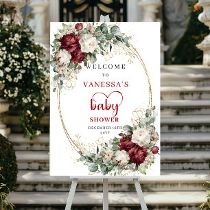 Affiche Bienvenue à la Baby Shower Floral de Marron