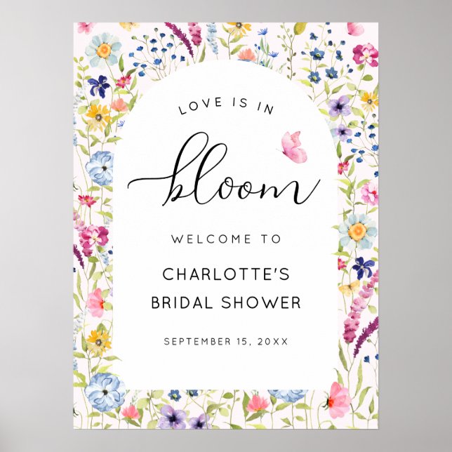 Affiche Bienvenue à la Baby Shower Floral Rose (Devant)