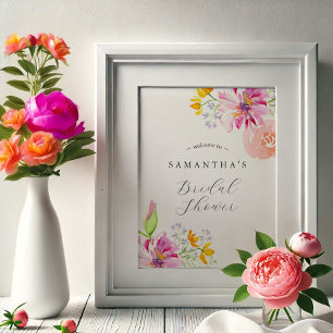 Affiche Bienvenue à la Baby Shower Florale Aquarelle Color