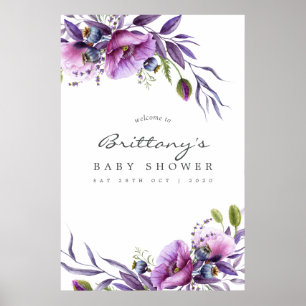Affiche Bienvenue à la baby shower florale au coquelicot v