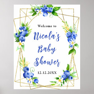 Affiche Bienvenue à la Baby Shower Florale aux Bleuets