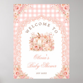 Affiche Bienvenue à la Baby Shower Florale de Citrouille d