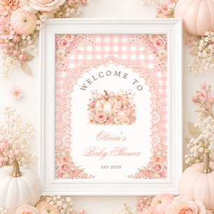 Affiche Bienvenue à la Baby Shower Florale de Citrouille d
