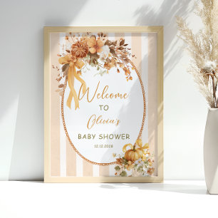 Affiche Bienvenue à la Baby Shower Florale de Citrouille d