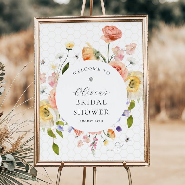 Affiche Bienvenue à la Baby Shower Florale de Maman Bee (Créateur téléchargé)