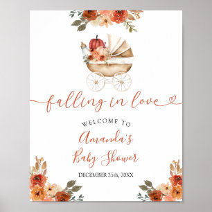 Affiche Bienvenue à la baby shower florale de poussette de