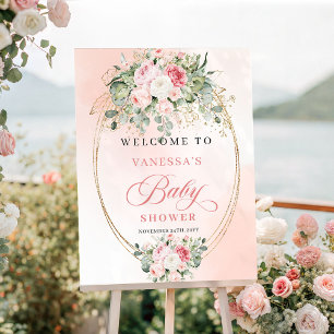 Affiche Bienvenue à la Baby Shower Florale Minimaliste Mod