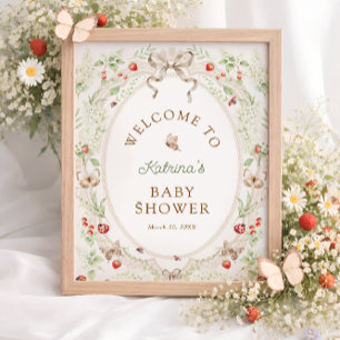 Affiche Bienvenue à la Baby Shower Florale Papillon