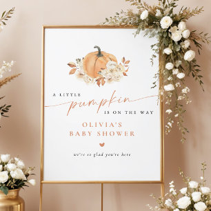 Affiche Bienvenue à la Baby Shower Florale Petite Citrouil