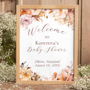 Affiche Bienvenue à la Baby Shower Florale Vintage Blanche