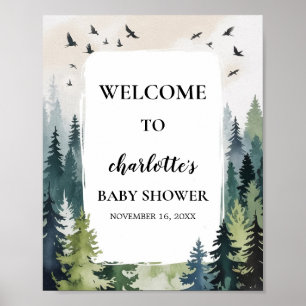 Affiche Bienvenue à la Baby Shower Forêt Aventureuse Monta