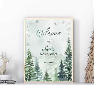 Affiche Bienvenue à la baby shower forêt d'hiver