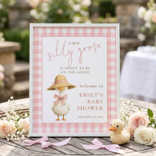 Affiche Bienvenue à la Baby Shower Fun Silly Goose Rose à