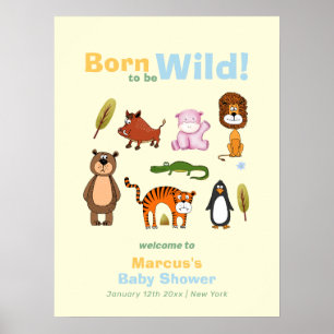 Affiche Bienvenue à la Baby Shower Garçon Sauvage Couleurs